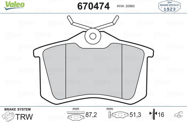 Valeo 670474 - Гальмівні колодки, дискові гальма autozip.com.ua