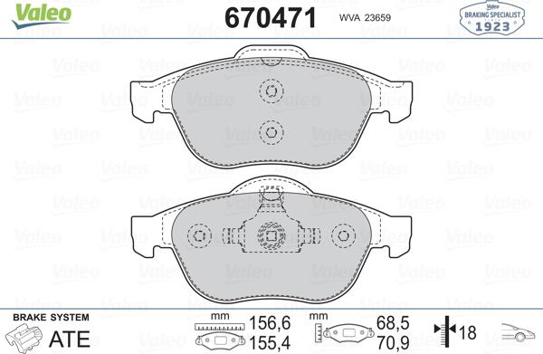 Valeo 670471 - Гальмівні колодки, дискові гальма autozip.com.ua