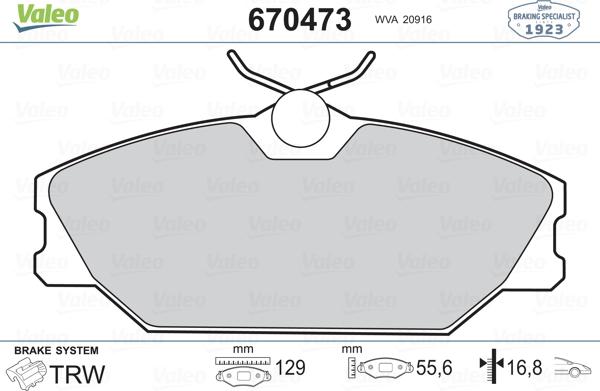 Valeo 670473 - Гальмівні колодки, дискові гальма autozip.com.ua