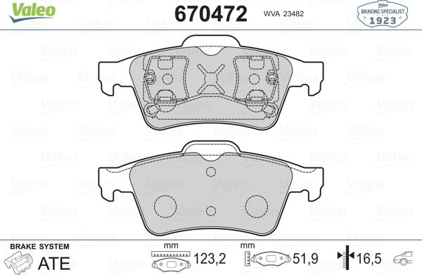 Valeo 670472 - Гальмівні колодки, дискові гальма autozip.com.ua