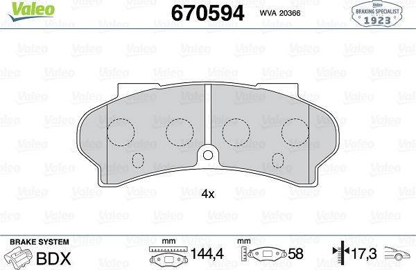 Valeo 670594 - Гальмівні колодки, дискові гальма autozip.com.ua