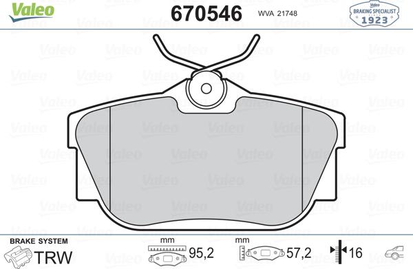 Valeo 670546 - Гальмівні колодки, дискові гальма autozip.com.ua