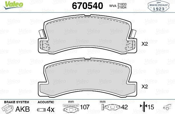 VALEO 670540 - Гальмівні колодки, дискові гальма autozip.com.ua