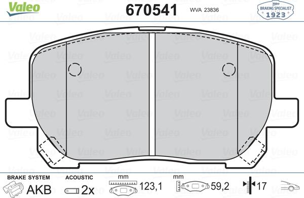 Valeo 670541 - Гальмівні колодки, дискові гальма autozip.com.ua