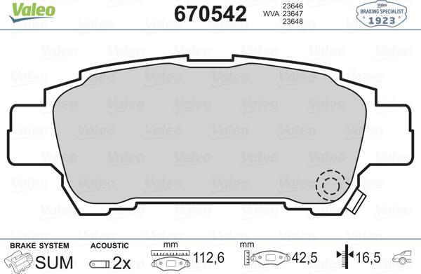 Valeo 670542 - Гальмівні колодки, дискові гальма autozip.com.ua