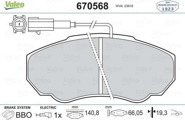 Valeo 670568 - Гальмівні колодки, дискові гальма autozip.com.ua