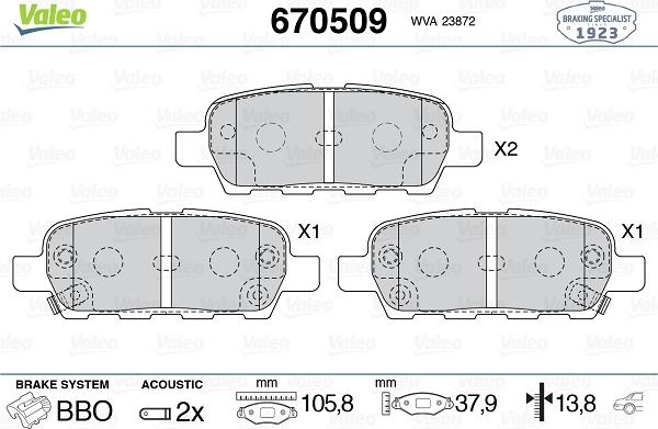 Valeo 670509 - Гальмівні колодки, дискові гальма autozip.com.ua