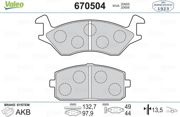 Valeo 670504 - Гальмівні колодки, дискові гальма autozip.com.ua