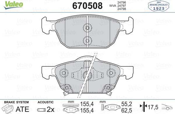 Valeo 670508 - Гальмівні колодки, дискові гальма autozip.com.ua