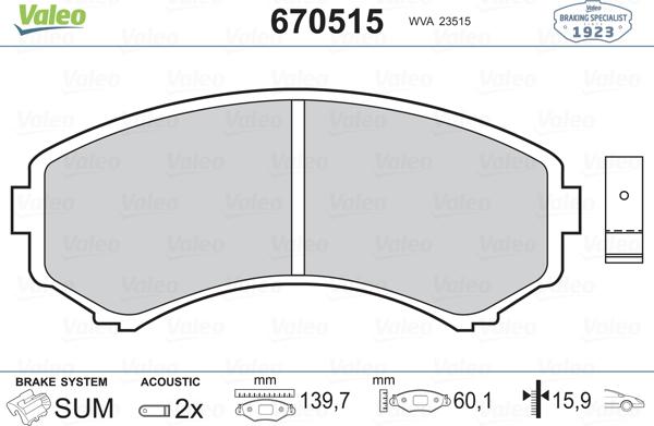 Valeo 670515 - Гальмівні колодки, дискові гальма autozip.com.ua