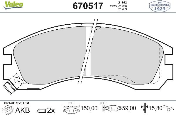 VALEO 670517 - Гальмівні колодки, дискові гальма autozip.com.ua