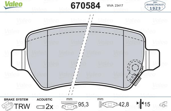 VALEO 670584 - Гальмівні колодки, дискові гальма autozip.com.ua