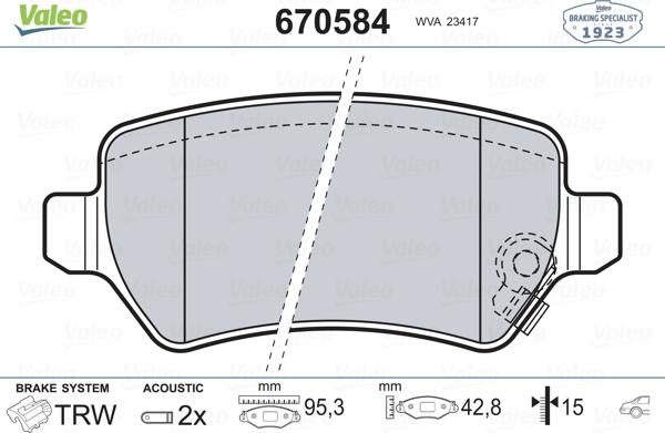 Valeo 670584 - Гальмівні колодки, дискові гальма autozip.com.ua