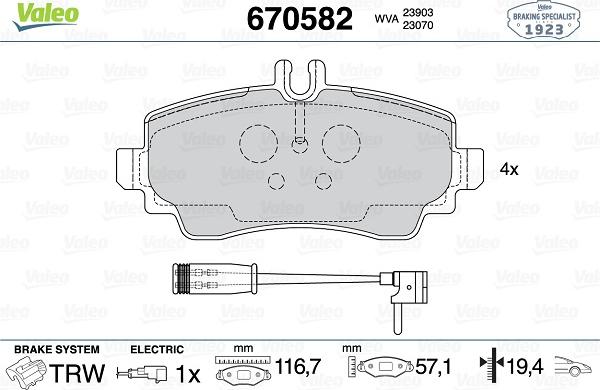 Valeo 670582 - Гальмівні колодки, дискові гальма autozip.com.ua