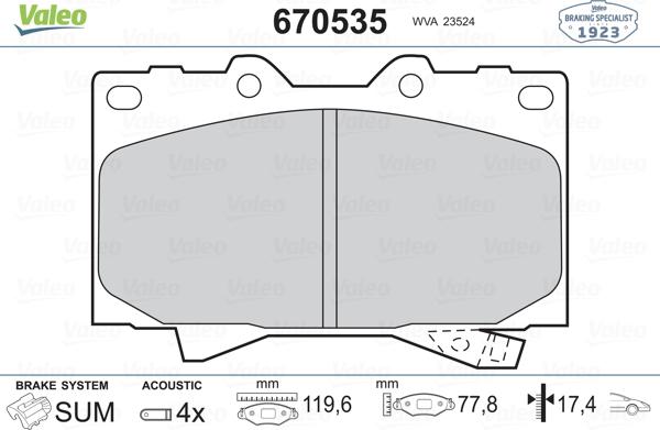 VALEO 670535 - Гальмівні колодки, дискові гальма autozip.com.ua