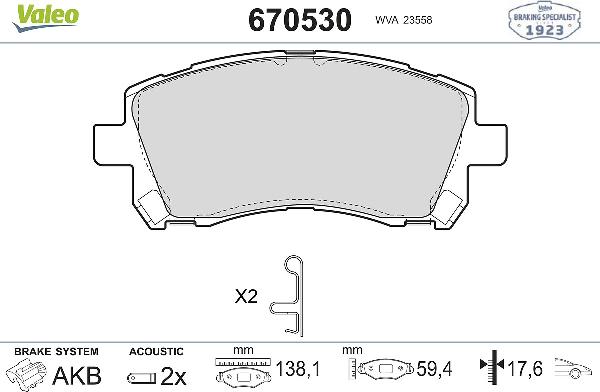 VALEO 670530 - Гальмівні колодки, дискові гальма autozip.com.ua