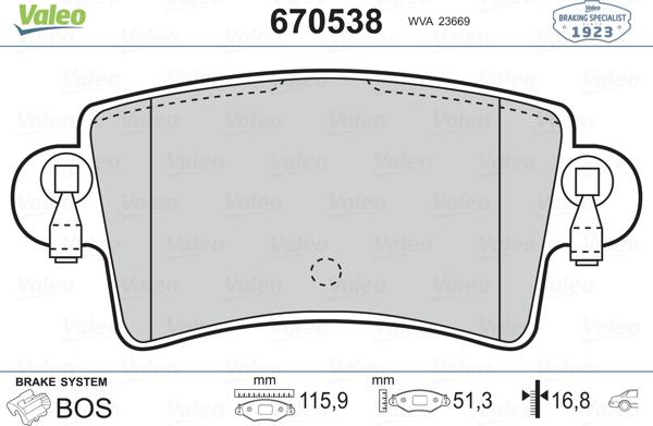 Valeo 670538 - Гальмівні колодки, дискові гальма autozip.com.ua