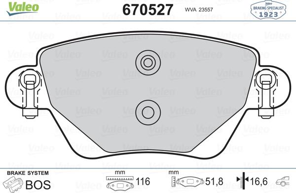 Valeo 670527 - Гальмівні колодки, дискові гальма autozip.com.ua