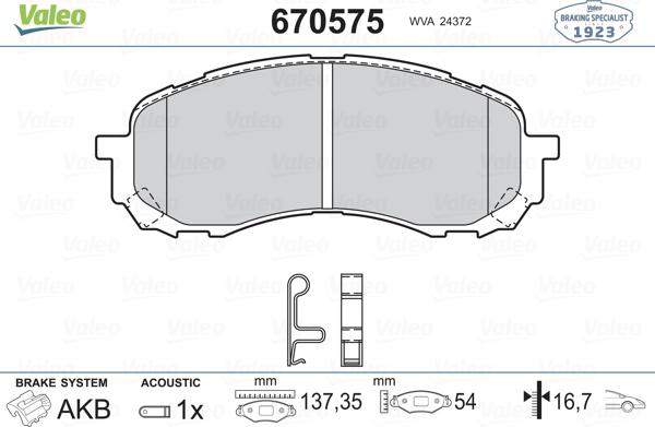 Valeo 670575 - Гальмівні колодки, дискові гальма autozip.com.ua