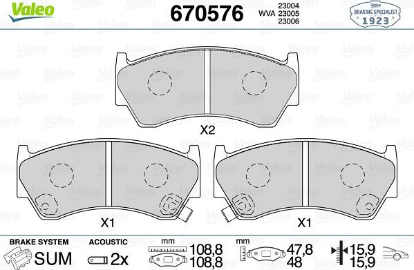 Valeo 670576 - Гальмівні колодки, дискові гальма autozip.com.ua