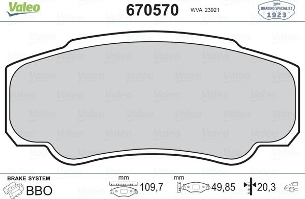 Valeo 670570 - Гальмівні колодки, дискові гальма autozip.com.ua