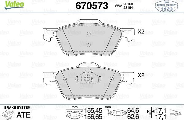 Valeo 670573 - Гальмівні колодки, дискові гальма autozip.com.ua