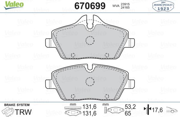 VALEO 670699 - Гальмівні колодки, дискові гальма autozip.com.ua