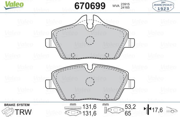 Valeo 670699 - Гальмівні колодки, дискові гальма autozip.com.ua