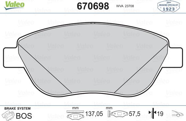 Valeo 670698 - Гальмівні колодки, дискові гальма autozip.com.ua