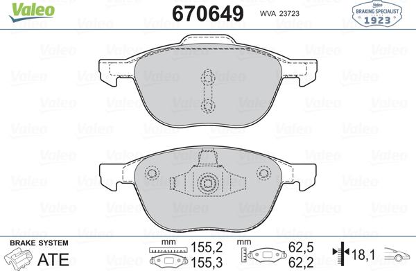 Valeo 670649 - Гальмівні колодки, дискові гальма autozip.com.ua