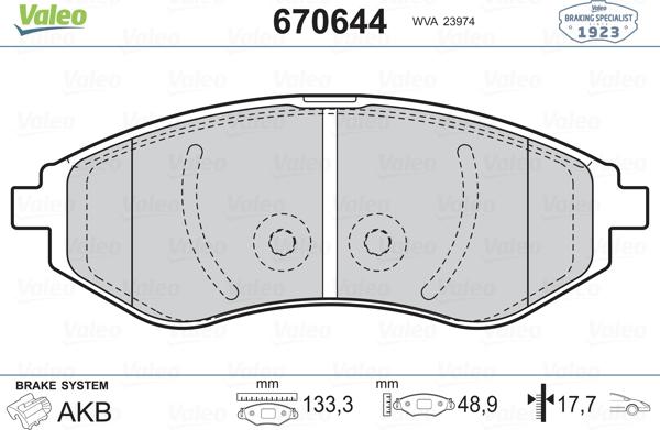 Valeo 670644 - Гальмівні колодки, дискові гальма autozip.com.ua