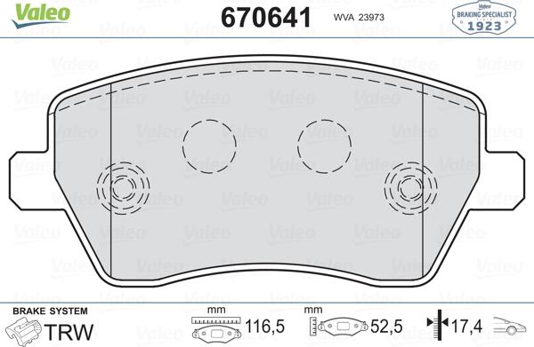 Valeo 670641 - Гальмівні колодки, дискові гальма autozip.com.ua