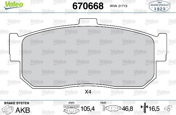 VALEO 670668 - Гальмівні колодки, дискові гальма autozip.com.ua