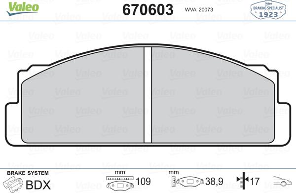 VALEO 670603 - Гальмівні колодки, дискові гальма autozip.com.ua