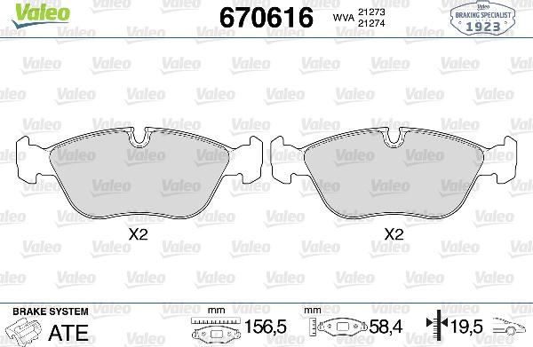 VALEO 670616 - Гальмівні колодки, дискові гальма autozip.com.ua