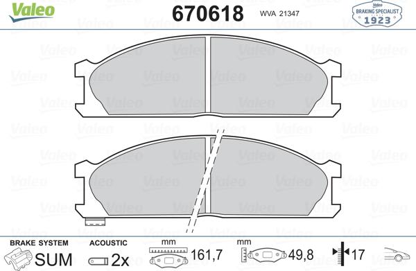 Valeo 670618 - Гальмівні колодки, дискові гальма autozip.com.ua