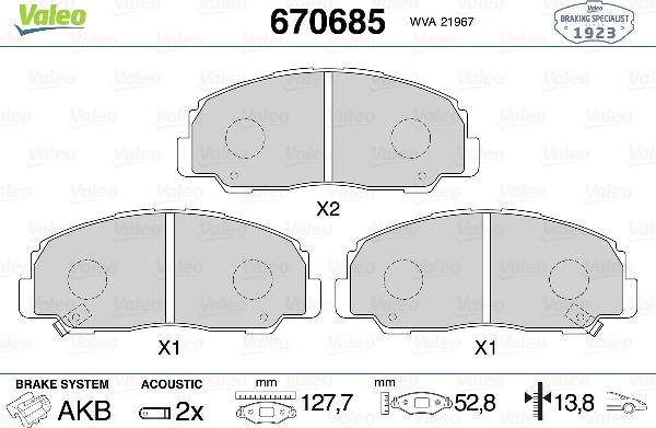 VALEO 670685 - Гальмівні колодки, дискові гальма autozip.com.ua