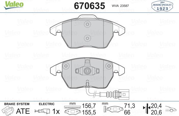 Valeo 670635 - Гальмівні колодки, дискові гальма autozip.com.ua