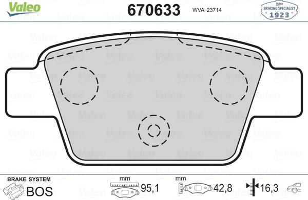 Valeo 670633 - Гальмівні колодки, дискові гальма autozip.com.ua