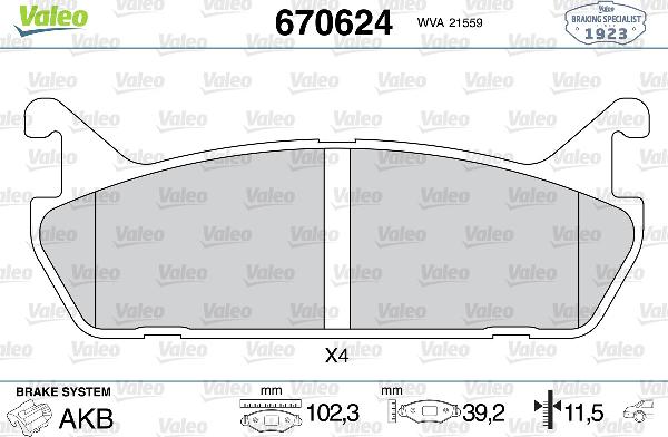VALEO 670624 - Гальмівні колодки, дискові гальма autozip.com.ua