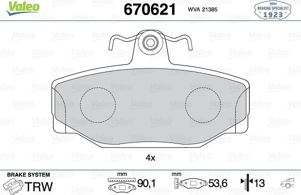 Valeo 670621 - Гальмівні колодки, дискові гальма autozip.com.ua