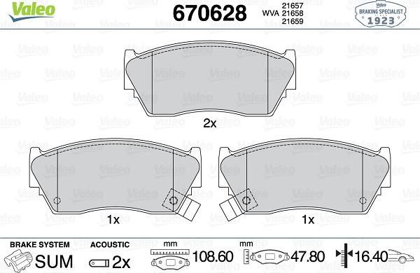 Valeo 670628 - Гальмівні колодки, дискові гальма autozip.com.ua