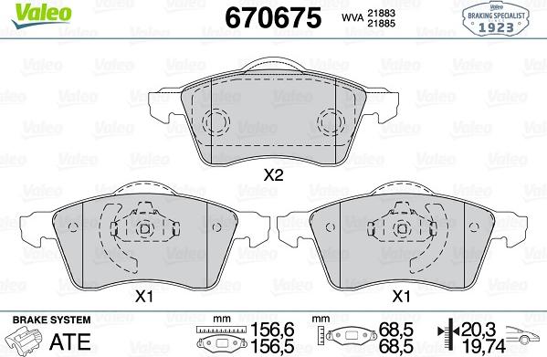 Valeo 670675 - Гальмівні колодки, дискові гальма autozip.com.ua