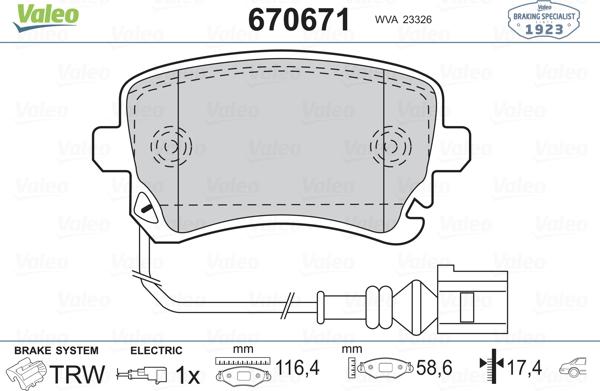 Valeo 670671 - Гальмівні колодки, дискові гальма autozip.com.ua