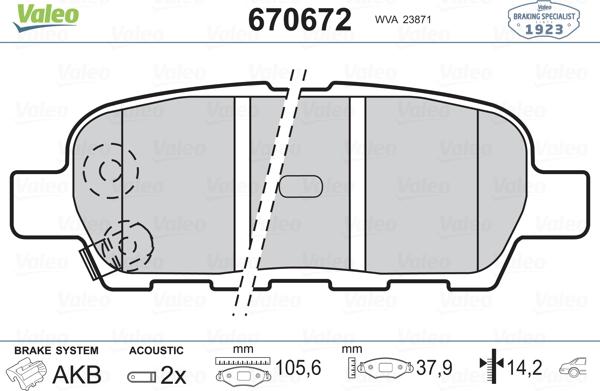 VALEO 670672 - Гальмівні колодки, дискові гальма autozip.com.ua