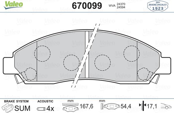 Valeo 670099 - Гальмівні колодки, дискові гальма autozip.com.ua