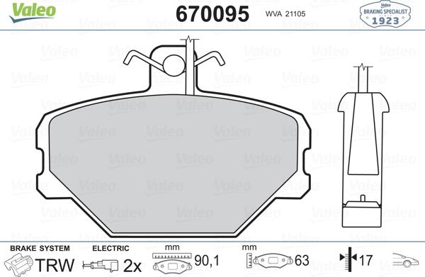 VALEO 670095 - Гальмівні колодки, дискові гальма autozip.com.ua