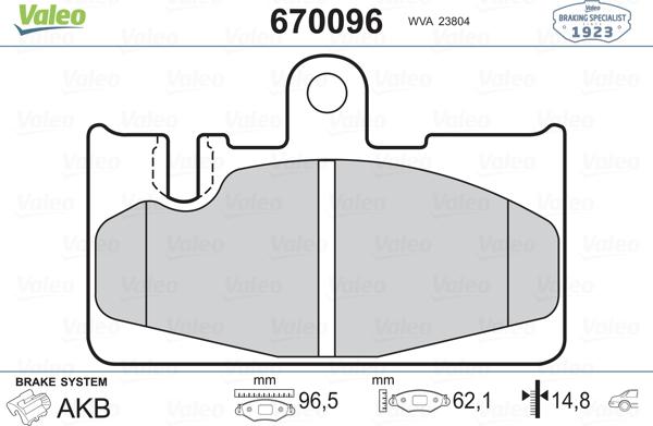 Valeo 670096 - Гальмівні колодки, дискові гальма autozip.com.ua