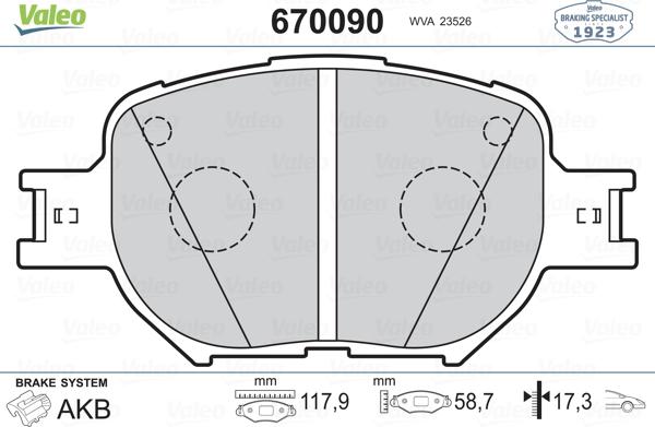 Valeo 670090 - Гальмівні колодки, дискові гальма autozip.com.ua