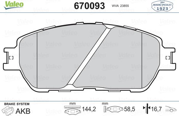 VALEO 670093 - Гальмівні колодки, дискові гальма autozip.com.ua